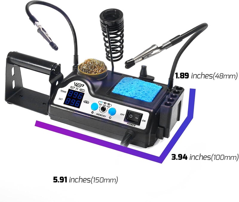 WeP 927-IV Soldering Station Kit High-Power 110W with 3 Preset Channels, Sleep Mode, LED Magnifier, 5 Extra Iron Tips, Tip Cleaner, 2 Helping Hands, Tip Storage Slots, Lead-free Solder Wire, Tweezers - Image 2